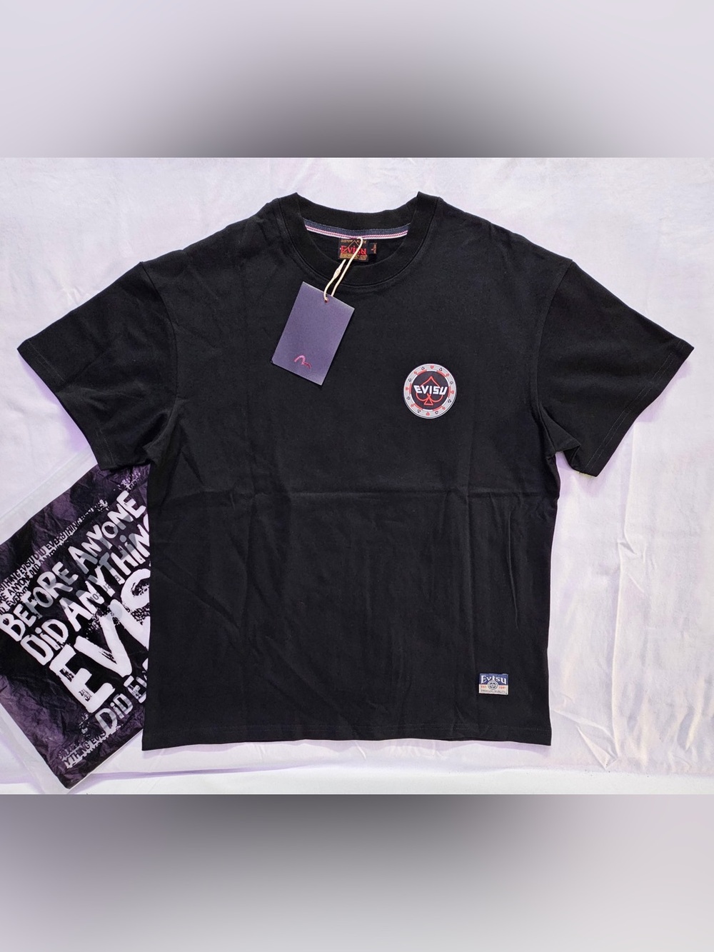 Evisu Black  Short Sleeve Tee with Red Accent Logo